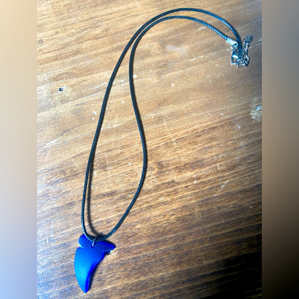 Mock shark tooth necklace made out of beach glass!!🦈